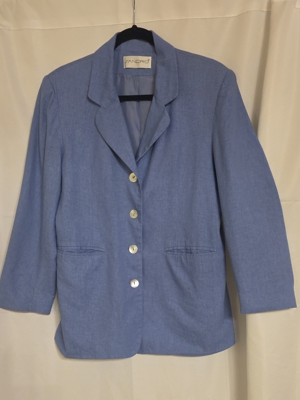Sandro Vintage Linen Sky Blue Single-Breasted Blazer Size L